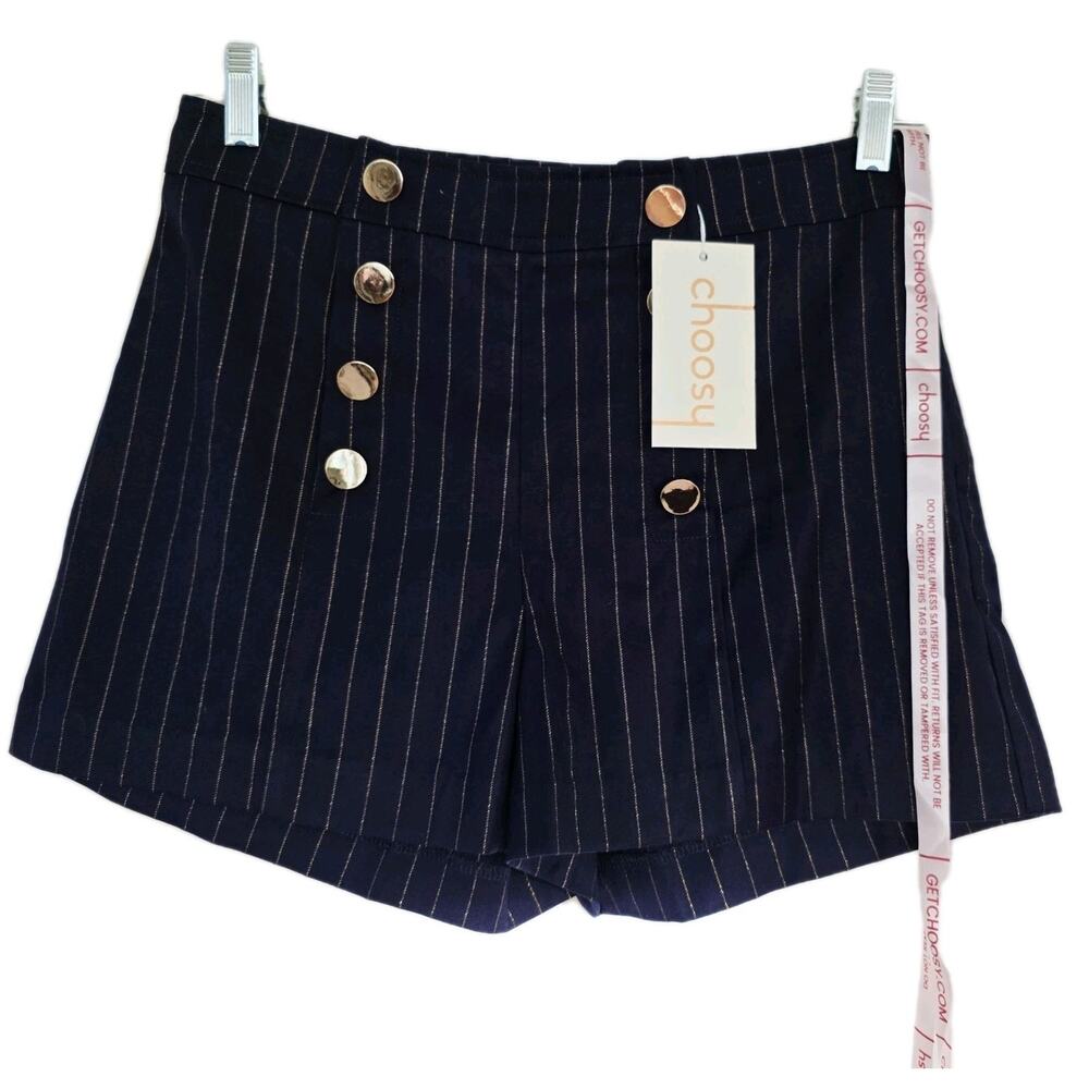 Choosy Shorts Women's Size 10 Sailor Navy Blue Pinstripe NWT Button Detail